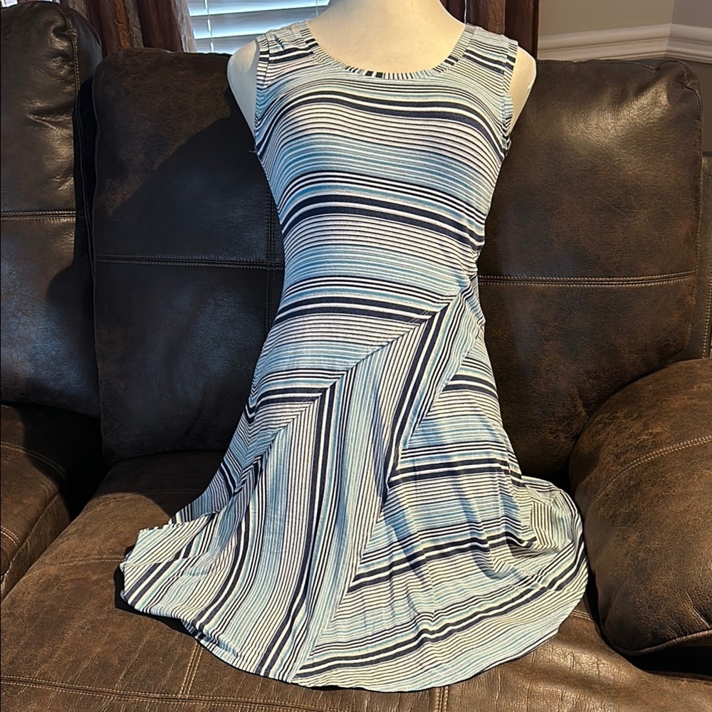 Max Studio Blue and Silver Asymmetrical A-line Maxi Dress